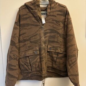 Vintage Brown Camouflage Fleece Zip-Up Jacket